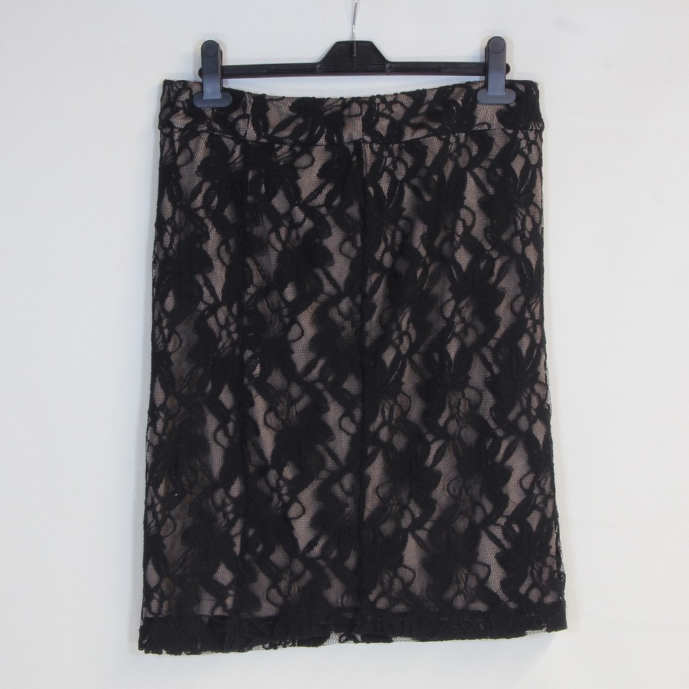 Sunny Leigh Elegant Black & Tan Layered Lace Pencil Skirt NWOT